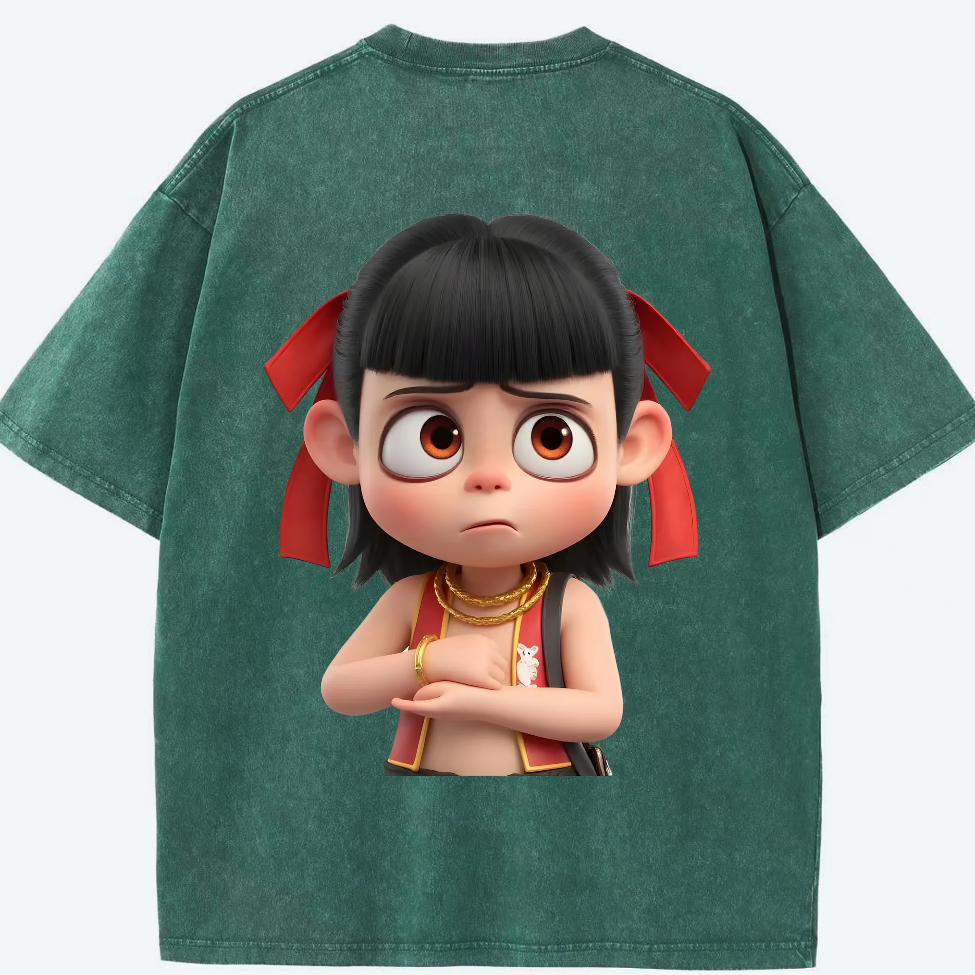 （画像用） Ne Zha 2 ナタ 魔童の大暴れ 綿100% ヴィンテージ風 半袖Tシャツ（背面プリント）